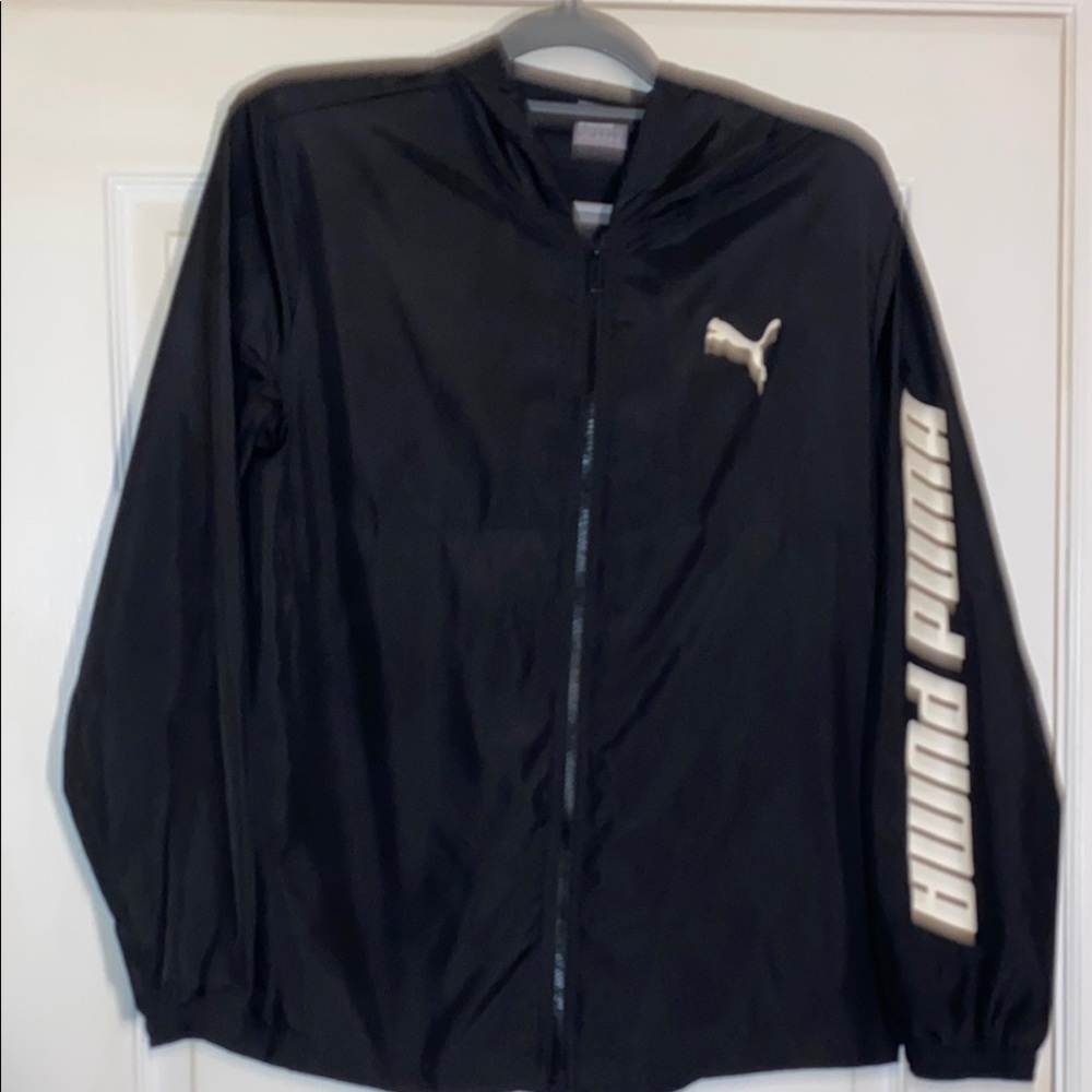 PUMA Women’s Packlite Hooded Black/White Full Zipper Windbreaker Size Medium